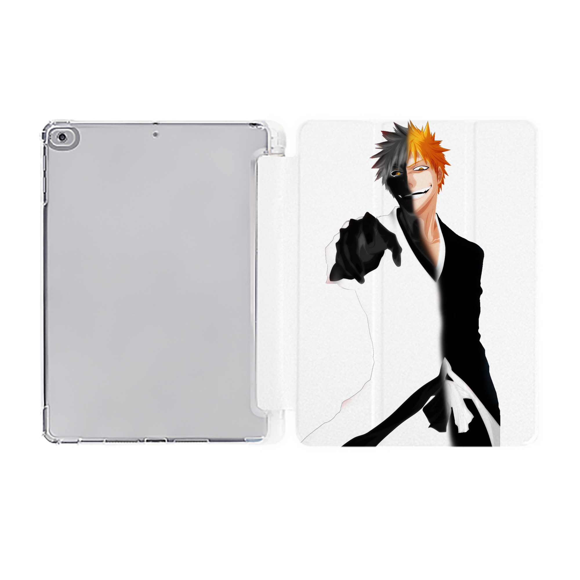 （画像用） ブリーチ 黒崎一護（くろさき いちご）BLEACH Kurosaki Ichigo IPad ケース ペン収納付き 三つ折りスタンド PUレザー×シリコン 対応機種9.5/10.5/10.9インチ